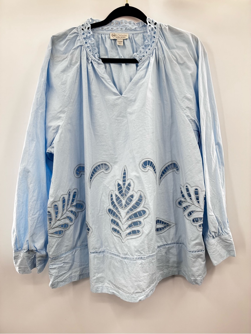 Cato Limited Edition Light Blue Embroidered V-Neck Peasant Blouse size: 22/24W